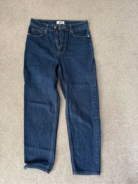 Just Female blue denim jeans with orange topstitch
